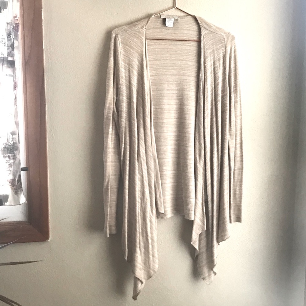 Neutral Beige/White Long Sleeve Shrug